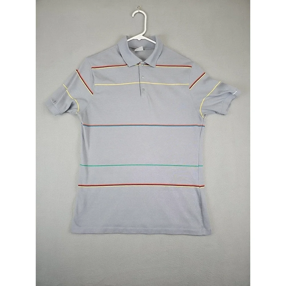 Vintage Levi's Polo Shirt Gray Striped Snaps Men's Large Made In USA